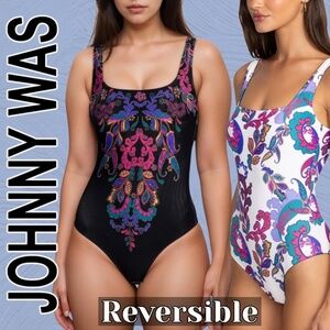 JOHNNY WAS NWT Fatima REVERSIBLE Square Neck Plus Size One Piece Swimsuit/1X